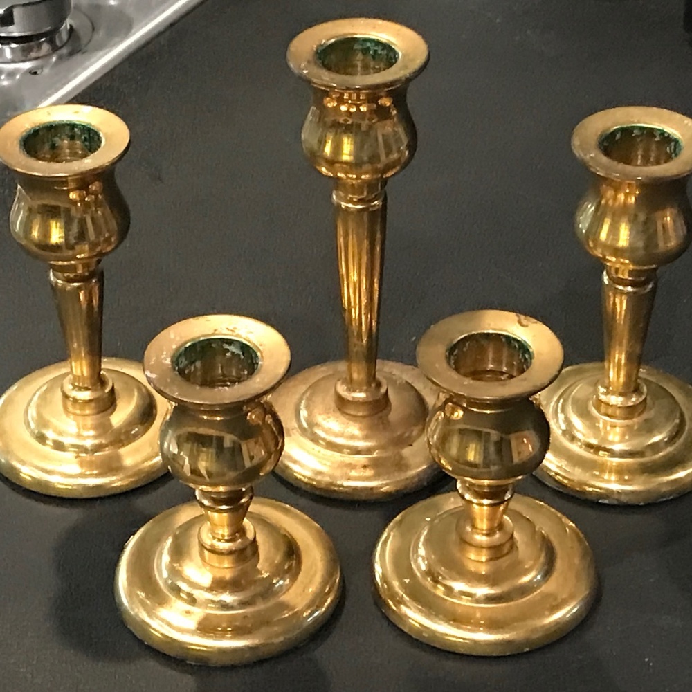 5 Vintage Brass Candle Holders $50